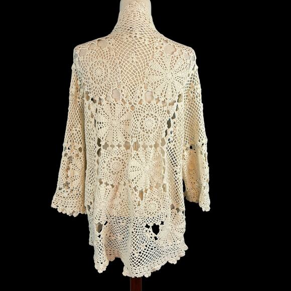 Boston Proper Crocheted Open Front Cardigan Sweater Top Cream M/L - Picture 6 of 7